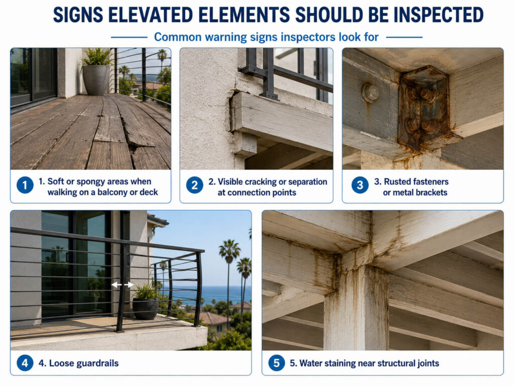 Examples of why Exterior Elevated Elements needs inspection.